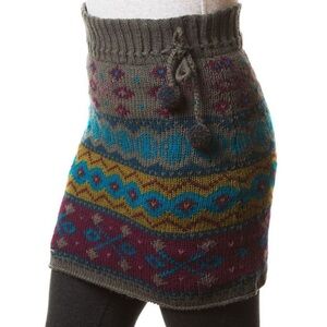 Cozy Patterned Knit Mini Skirt - Teal, Olive & Plum